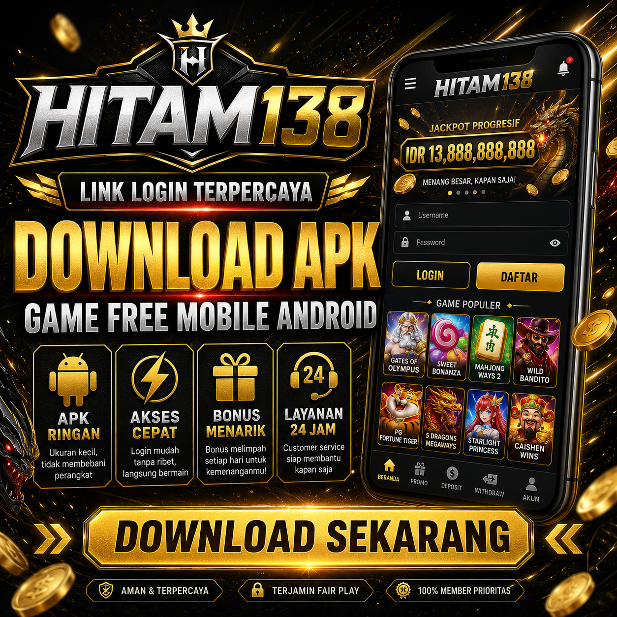 HITAM138 ☪︎ Link Login Terpercaya Download APK Game Free Mobile Android